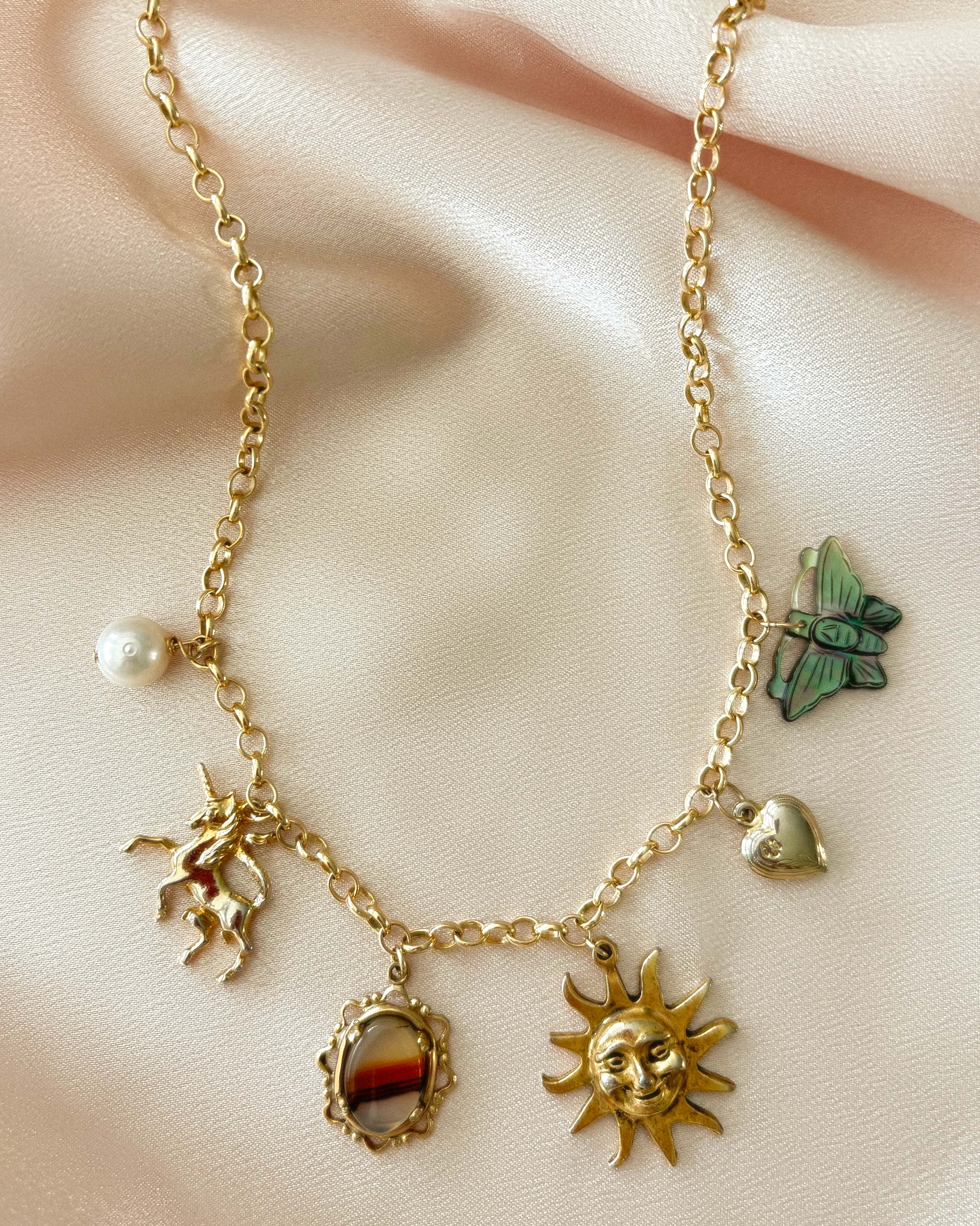 Gold Charm Necklace, Moon Sun Necklace, Multi Charms Bracelet, Half Moon  Necklace, Chunky Gold Bracelet, Many Different Charm Necklace 