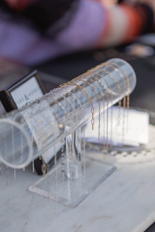 mobile permanent jewelry, display of chains